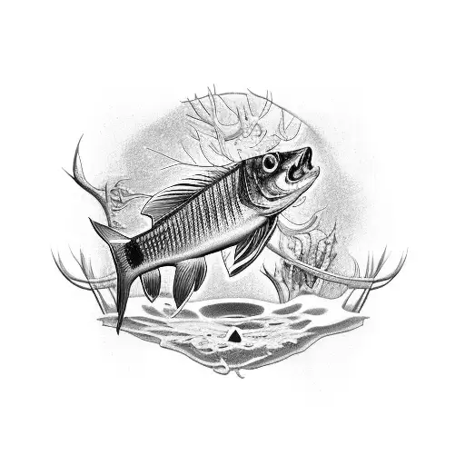 Incorporate a fish skeleton into a detailed car engine design tattoo design idea