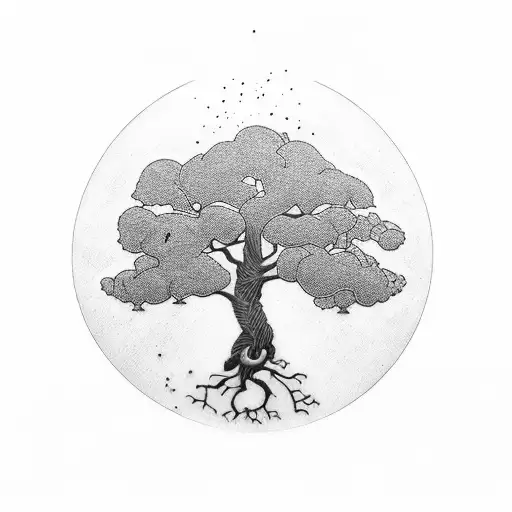 "Tuana" name with 01.10 date inside oak tree tattoo design idea
