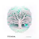 "Tuana" name with 01.10 data inside oak tree tattoo design idea