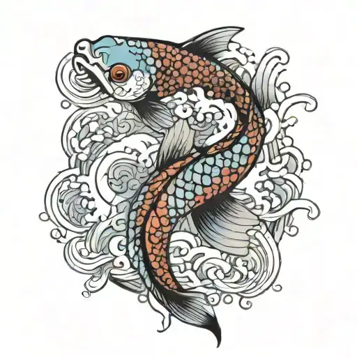 koi fish with baku colorfull  tattoo design idea