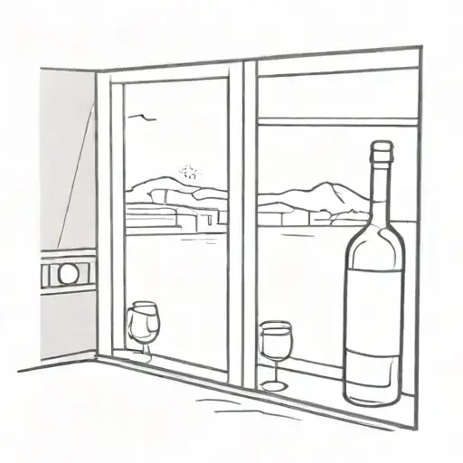 Hotel room with wine bottle looking out a window  tattoo design idea