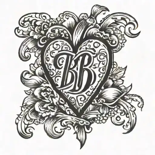 Heart with a B letters tattoo design idea