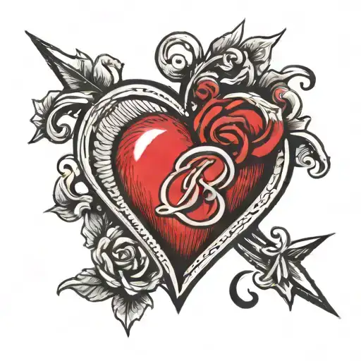 Heart with a B letters tattoo design idea