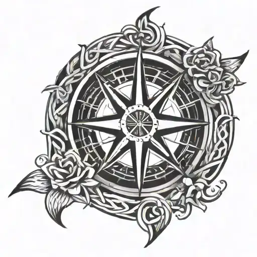 compass rose with sun and in the middle a Celtic symbol of infinity with a heart overlapping tattoo design idea