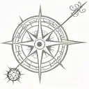 compass rose with sun rays, in the middle of the compas is a stencil Celtic symbol of infinity with a heart overlapping tattoo design idea