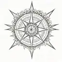 a compass rose with sun. in the middle the Celtic symbol of infinity and a heart overlapping tattoo design idea