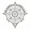 a compass rose with sun. in the middle the Celtic symbol of infinity and a heart overlapping tattoo design idea