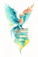 pheonix rising from a stack of books  tattoo design idea