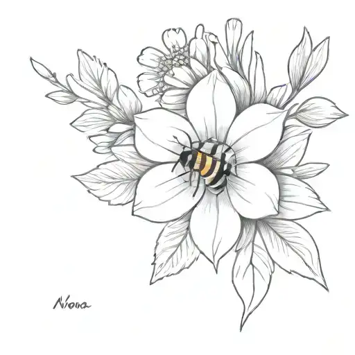 the name nora in daisy wildflower with a honeybee tattoo design idea