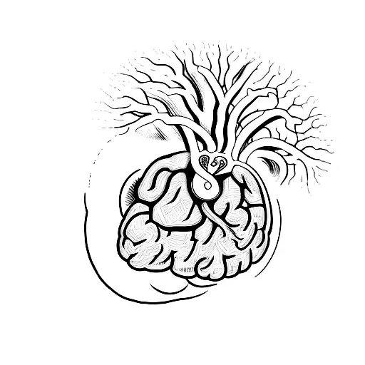 merge human brain and human heart tattoo design idea