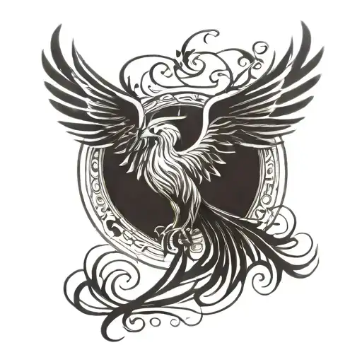 A phoenix rising from musical staff lines, symbolizing success and resilience tattoo design idea