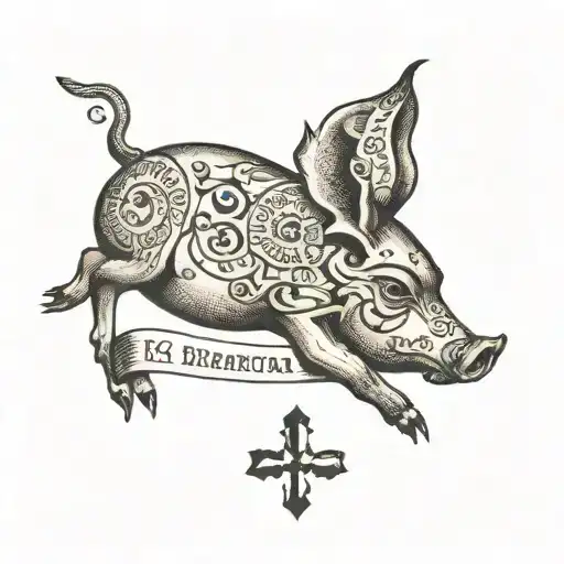 text "contacted ukrainian = received a loss " with dead pig tattoo design idea