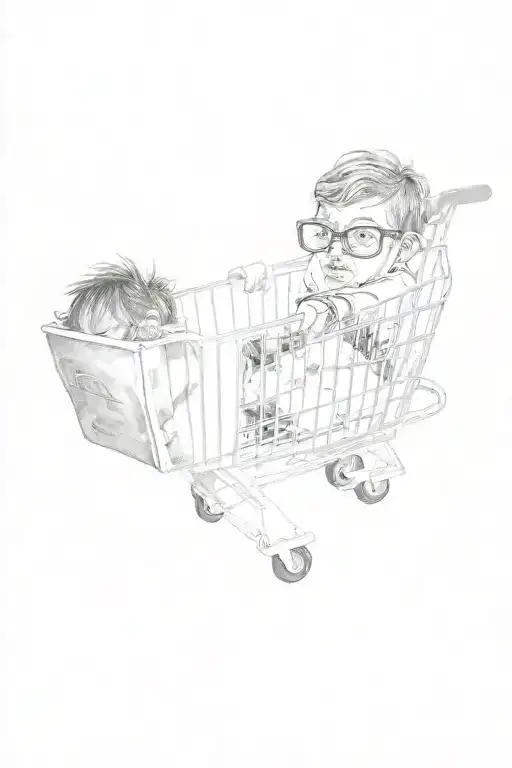 a child in a shopping cart tattoo design idea