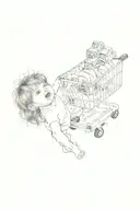a child in a shopping cart tattoo design idea