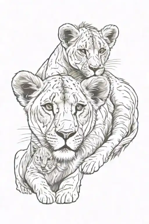 lioness and lion cub tattoo design idea