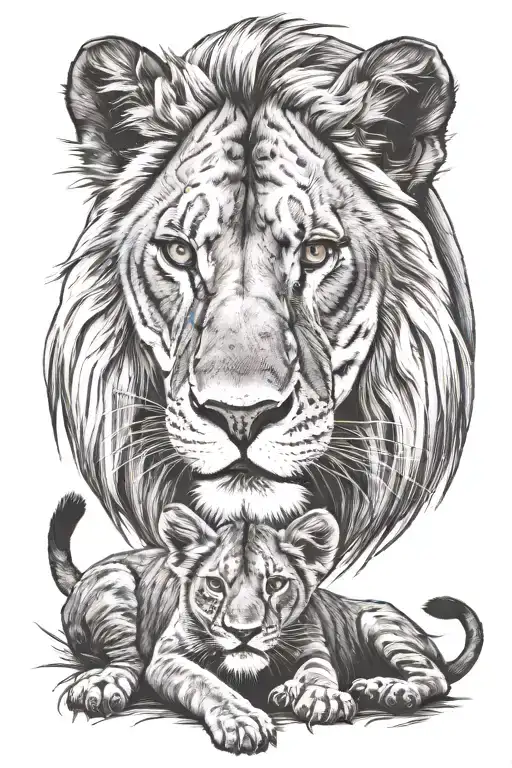 lioness and lion cub tattoo design idea