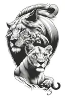 lioness with lion cub tattoo design idea