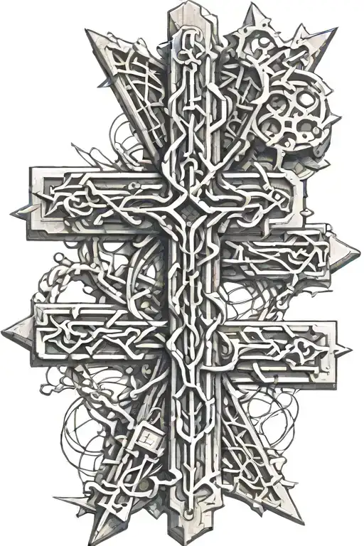 rebar bent into a very complex cross design tattoo design idea