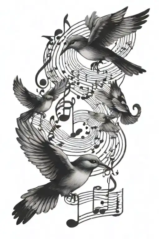 birds and musical notes floating gracefully tattoo design idea