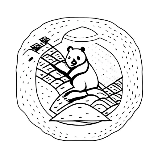 A minimalist tattoo of a panda holding a boulder, inspired by the philosophy of Sisyphus tattoo design idea