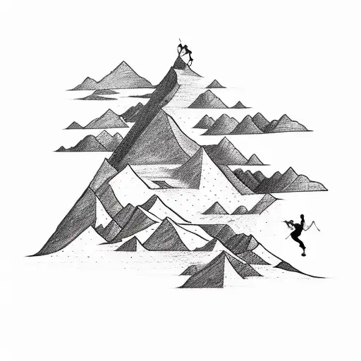 A minimalist tattoo of a climber conquering a mountain peak tattoo design idea