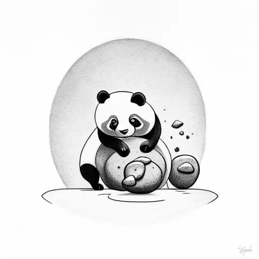 A minimalist tattoo of a panda holding a boulder, inspired by the philosophy of Sisyphus tattoo design idea