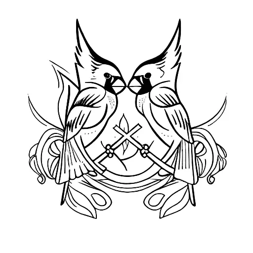 two cardinals flying around tattoo design idea
