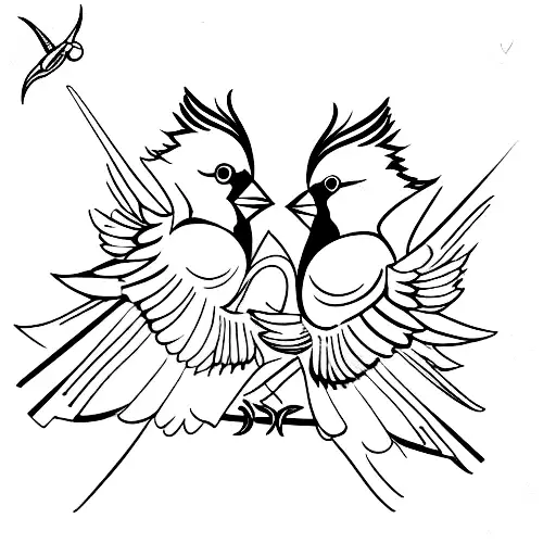 two cardinals flying around tattoo design idea