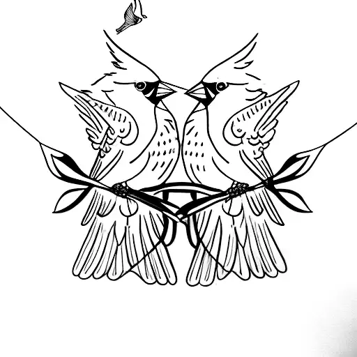 two cardinals flying around tattoo design idea