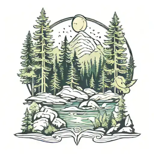 evergreen forest landscape tattoo design idea