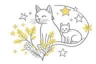 mimosa flowers and cat with stars tattoo design idea