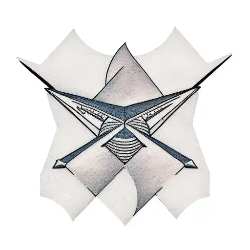 A minimalist paper plane transforming into a tropical island tattoo design idea