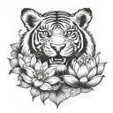 A tattoo design combining a tiger and a lotus flower in a blackwork style tattoo design idea