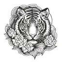 A tattoo design combining a tiger and a lotus flower in a blackwork style tattoo design idea