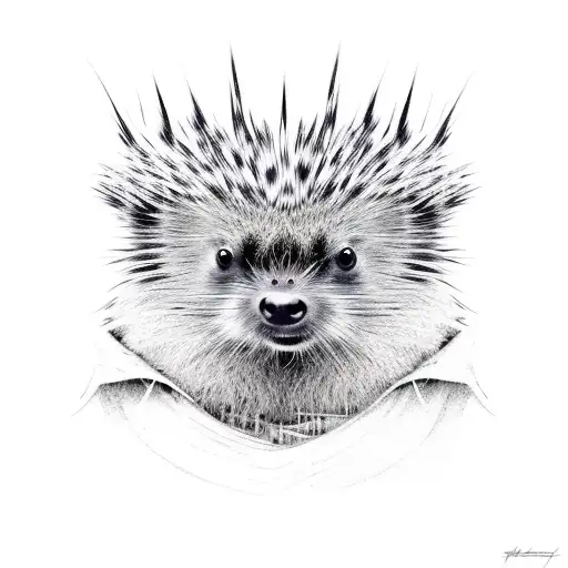 Landscape with those animals: roek, porcupine, ani, schrijverken, markhoor, steltral, surikato, arasari, merlo and mount tattoo design idea