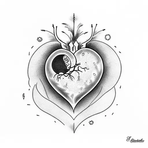 heart, moon, & well-done steak tattoo design idea
