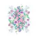 A guitar with floral vines wrapped around it tattoo design idea