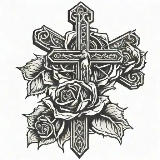 jesus cross rose wrapped tattoo design idea