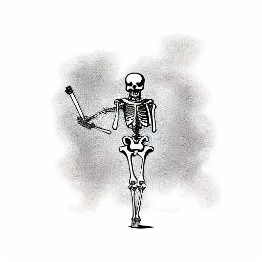 skeleton dancing smoking cigarette  tattoo design idea
