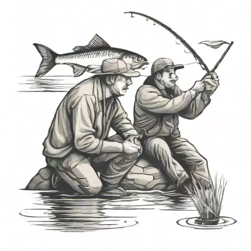father and son fishing tattoo design idea
