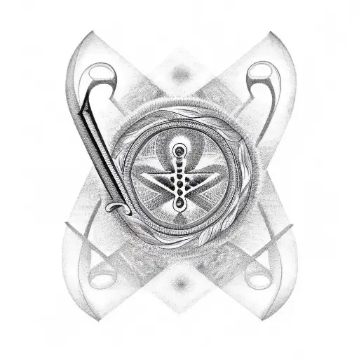 A dotwork tattoo of an Egyptian ankh symbol intertwined with musical notes, symbolizing the client's passion for both ancient mysticism and music. tattoo design idea