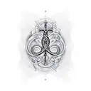 A dotwork tattoo of an Egyptian ankh symbol intertwined with musical notes, symbolizing the client's passion for both ancient mysticism and music. tattoo design idea