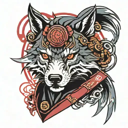 samurai logo cyberpunk wolf tattoo design idea
