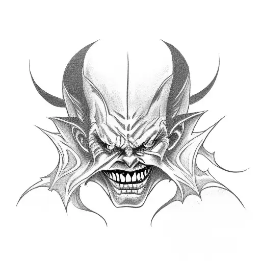 evil joker stepping out of card tattoo design idea