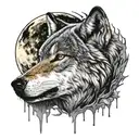 wolf head emerging towards bright shining full moon tattoo design idea