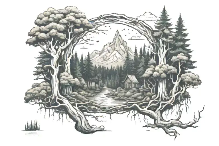 oregon forest scene tattoo design idea