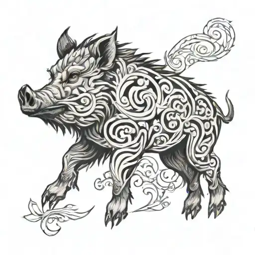wild boar scrollwork  tattoo design idea