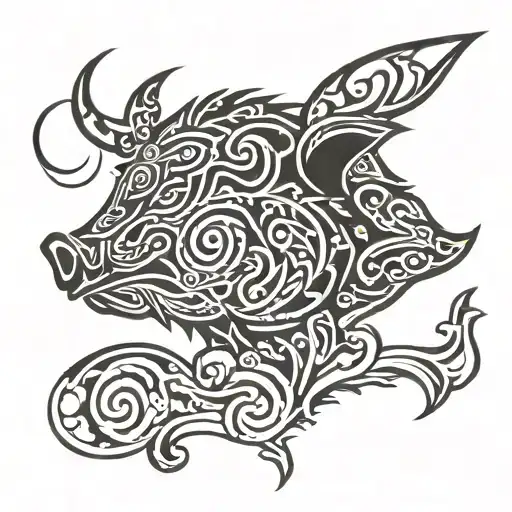 wild boar head scrollwork  tattoo design idea