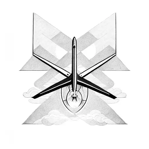 Create a blackwork simplistic sharp tattoo of a commercial airplanes front face with two motors on two wings, two dimens tattoo design idea