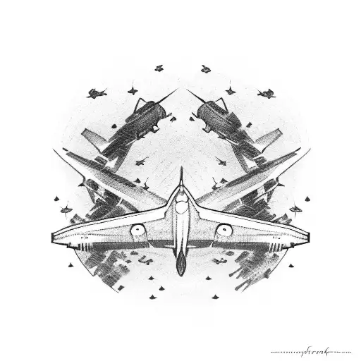 airplane flying towards me, front face only tattoo design idea